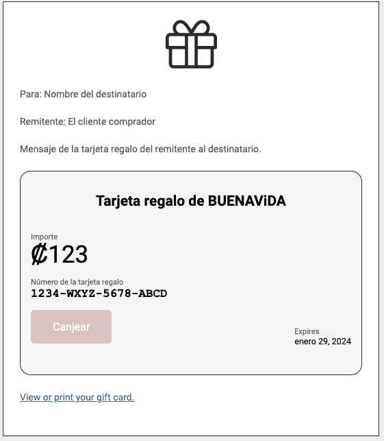 Ejemplo Tarjeta de Regalo BUENAViDA